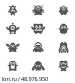 Monster characters group of mutant emoticons black icons set isolated vector illustration. Стоковая иллюстрация, агентство Ingram Publishing / Фотобанк Лори