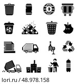 Garbage icons black set with trash can environment ecology waste symbols isolated vector illustration. Стоковая иллюстрация, агентство Ingram Publishing / Фотобанк Лори