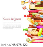 Sweet food background with layered cake ice cream macaron cookies vector illustration. Стоковая иллюстрация, агентство Ingram Publishing / Фотобанк Лори