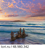 Majorca Sunset in Es Trenc beach in Campos of Mallorca at Balearic islands Spain. Стоковое фото, агентство Ingram Publishing / Фотобанк Лори