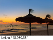 Majorca Sunset in Es Trenc beach in Campos of Mallorca at Balearic islands Spain. Стоковое фото, агентство Ingram Publishing / Фотобанк Лори