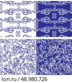 Floral seamless background in white and blue colors. Handdrawn Flowers. Стоковая иллюстрация, агентство Ingram Publishing / Фотобанк Лори