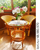 terrace with rattan chairs and table . Стоковое фото, агентство Ingram Publishing / Фотобанк Лори