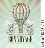Aeronautic adventure. Vector vintage illustration with balloon EPS 10. Aeronautic adventure. Vector vintage illustration with balloon. Стоковая иллюстрация, агентство Ingram Publishing / Фотобанк Лори