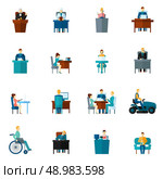 Sedentary life inactive lifestyle passive living icons flat set isolated vector illustration. Sedentary Icons Flat. Стоковая иллюстрация, агентство Ingram Publishing / Фотобанк Лори