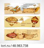Retro aeronautic transport horizontal hand drawn banners set isolated vector illustration. Aeronautic Transport Banners. Стоковая иллюстрация, агентство Ingram Publishing / Фотобанк Лори