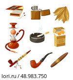 Tobacco and smoking decorative icons set with matches lighter cigarette pack isolated vector illustration. Tobacco Icons Set. Стоковая иллюстрация, агентство Ingram Publishing / Фотобанк Лори