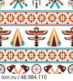 Decorative american indian ethnic border tapestry embroidery or interior scene appearance traditional native design abstract vector illustration. Стоковая иллюстрация, агентство Ingram Publishing / Фотобанк Лори