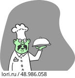 cook with green skin, is a tray of food. vector background. Стоковая иллюстрация, агентство Ingram Publishing / Фотобанк Лори