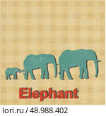 vector illustration of African elephants is done in a retro style. Father's mother's family of elephants and a small elephant. Стоковая иллюстрация, агентство Ingram Publishing / Фотобанк Лори