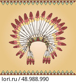 Hand drawn native american indian chief headdress, vector illustration. Стоковая иллюстрация, агентство Ingram Publishing / Фотобанк Лори