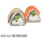 Sushi closeup isolated on white background. Sushi roll with graham rice, Philadelphia cheese and celery. Стоковое фото, фотограф Лазаренко Светлана / Фотобанк Лори