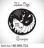 Scorpio zodiac sign of horoscope circle emblem in cartoon style. Vector illustration.. Scorpio zodiac sign of horoscope circle emblem in cartoon style. . Стоковая иллюстрация, агентство Ingram Publishing / Фотобанк Лори