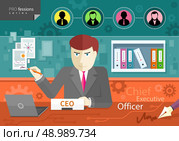 Chief executive officer sitting at table in his office, signing documents profession series. Стоковая иллюстрация, агентство Ingram Publishing / Фотобанк Лори
