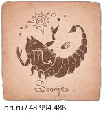 Scorpio zodiac sign horoscope vintage card.. Scorpio zodiac sign horoscope vintage card. Vector illustration. Стоковая иллюстрация, агентство Ingram Publishing / Фотобанк Лори