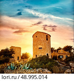 Javea Xabia el molins at sunset in Mediterranean Alicante at Spain. Стоковое фото, агентство Ingram Publishing / Фотобанк Лори