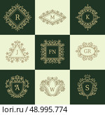 Set of Line Monograms. Vintage Floral Frames for your Logo, Invitation, Wedding Background. . Стоковая иллюстрация, агентство Ingram Publishing / Фотобанк Лори