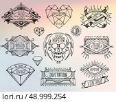Abstract  retro vintage design. Line labels, insignias, badges, frames, borders. Стоковая иллюстрация, агентство Ingram Publishing / Фотобанк Лори