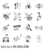 Business startup concept for innovative ideas successful realization black graphic silhouette icons collection abstract isolated vector illustration. Business teamwork concept black icons set. Стоковая иллюстрация, агентство Ingram Publishing / Фотобанк Лори