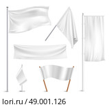 White flags pictograms collection. Various white flags and banners pictograms collection with hoisted and half-mast lowered positions abstract vector illustration. Стоковая иллюстрация, агентство Ingram Publishing / Фотобанк Лори