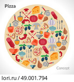 Pizza concept with food and cooking ingredients in circle shape vector illustration. Pizza Circle Concept. Стоковая иллюстрация, агентство Ingram Publishing / Фотобанк Лори