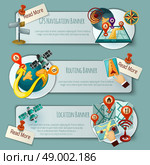 Navigation And Routing Banner Set. Gps navigation location and routing travel horizontal 3d paint set isolated vector illustration. Стоковая иллюстрация, агентство Ingram Publishing / Фотобанк Лори