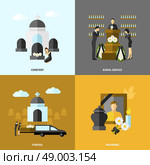 Funeral design concept set with cemetery and mourning flat icons isolated vector illustration. Funeral Flat Set. Стоковая иллюстрация, агентство Ingram Publishing / Фотобанк Лори