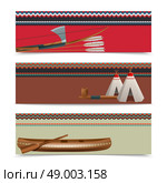 American indians cultural concept horizontal banners with traditional native hatchet weapon on border design abstract vector illustration. American indian ethnic banners set . Стоковая иллюстрация, агентство Ingram Publishing / Фотобанк Лори