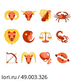 Zodiac icons set flat. Stylized icons collection of twelve zodiac star signs for every date horoscope flat abstract isolated vector illustration. Стоковая иллюстрация, агентство Ingram Publishing / Фотобанк Лори