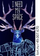 Space concept with deer astronaut and Quote Background, typography. Cosmic poster. Стоковая иллюстрация, агентство Ingram Publishing / Фотобанк Лори