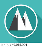 Mountain icon on white circle with a long shadow. Стоковая иллюстрация, агентство Ingram Publishing / Фотобанк Лори