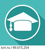 Icon Graduation cap on white circle with a long shadow. Стоковая иллюстрация, агентство Ingram Publishing / Фотобанк Лори