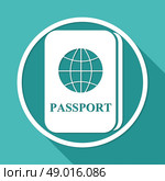 Passport icon on white circle with a long shadow. Стоковая иллюстрация, агентство Ingram Publishing / Фотобанк Лори