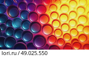 Transform glasses with multicolored paint into smooth shiny bubbles or beads. Abstract transformation of bright background. Top view. Dynamic multicolored rings in motion on vibrant background. Стоковое AI-видео, аниматор Ирина / Фотобанк Лори