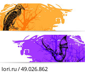 Horizontal banners for Halloween with raven and vampire bat. Стоковая иллюстрация, агентство Ingram Publishing / Фотобанк Лори