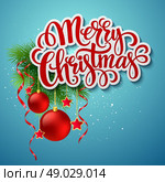 Christmas lettering card with holly and  fir-tree branch. Vector illustration. Christmas lettering card with holly and  fir-tree branch. Vector illustration EPS 10. Стоковая иллюстрация, агентство Ingram Publishing / Фотобанк Лори