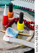 Tubes with varnish for nail polish of different colors. Стоковое фото, агентство Ingram Publishing / Фотобанк Лори