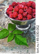 raspberries. Plucked raspberries in vintage iron ramekin.Photo tinted. Стоковое фото, агентство Ingram Publishing / Фотобанк Лори