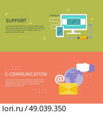 Set for web and mobile applications of office work. Operator with different item icons such as network, 24h, info, message. Support concept and e-communication in flat design. Стоковая иллюстрация, агентство Ingram Publishing / Фотобанк Лори