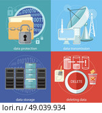 Deleting data files from folder to recycle bin. Yellow folder and lock. Data security concept. Satellite dish transmission data. Cloud computing, render farms, data centers, servers, high-performance workstations and networks. Стоковая иллюстрация, агентство Ingram Publishing / Фотобанк Лори