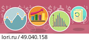 Different types of charts that show changes of share prices. Round color icons. Design concept. For web site construction, mobile applications, banners, corporate brochures, book covers, layouts etc. Стоковая иллюстрация, агентство Ingram Publishing / Фотобанк Лори