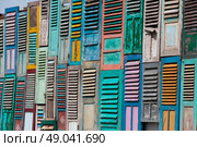 Restaurant made from colourful wooden shutters. Стоковое фото, агентство Ingram Publishing / Фотобанк Лори
