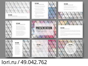 Set of 9 templates for presentation slides. Abstract vibrant backgrounds. Triangle design vectors . Set of 9 templates for presentation slides. Abstract vibrant backgrounds. Triangle design vectors. Стоковая иллюстрация, агентство Ingram Publishing / Фотобанк Лори