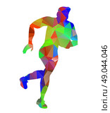 Triangle Low Polygon Style Rugby Player. Triangle low polygon style of a rugby player kicking ball front view on isolated white background. Стоковая иллюстрация, агентство Ingram Publishing / Фотобанк Лори