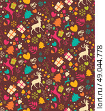 Seamless patterns with Christmas trees, reindeers, gift boxes and snowflakes, vector illustration. Стоковая иллюстрация, агентство Ingram Publishing / Фотобанк Лори