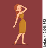  Fatigue Woman Illustration . Fatigue red-haired woman wearing dress and shoes cartoon vector illustration . Стоковая иллюстрация, агентство Ingram Publishing / Фотобанк Лори