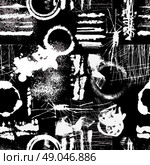 Grunge Texture Seamless Pattern . Grunge chalkboard or inked circle and lined scuffed brush textures black and white seamless pattern vector illustration. Стоковая иллюстрация, агентство Ingram Publishing / Фотобанк Лори