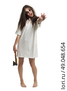 Zombie girl with axe isolated. Стоковое фото, агентство Ingram Publishing / Фотобанк Лори