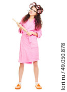 Housewife with rolling pin isolated. Стоковое фото, агентство Ingram Publishing / Фотобанк Лори