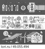 Concept of smart home and control device. Technology device, system mobile automation, monitoring energy power, electricity efficiency, equipment temperature, remote thermostat. White black. Стоковая иллюстрация, агентство Ingram Publishing / Фотобанк Лори